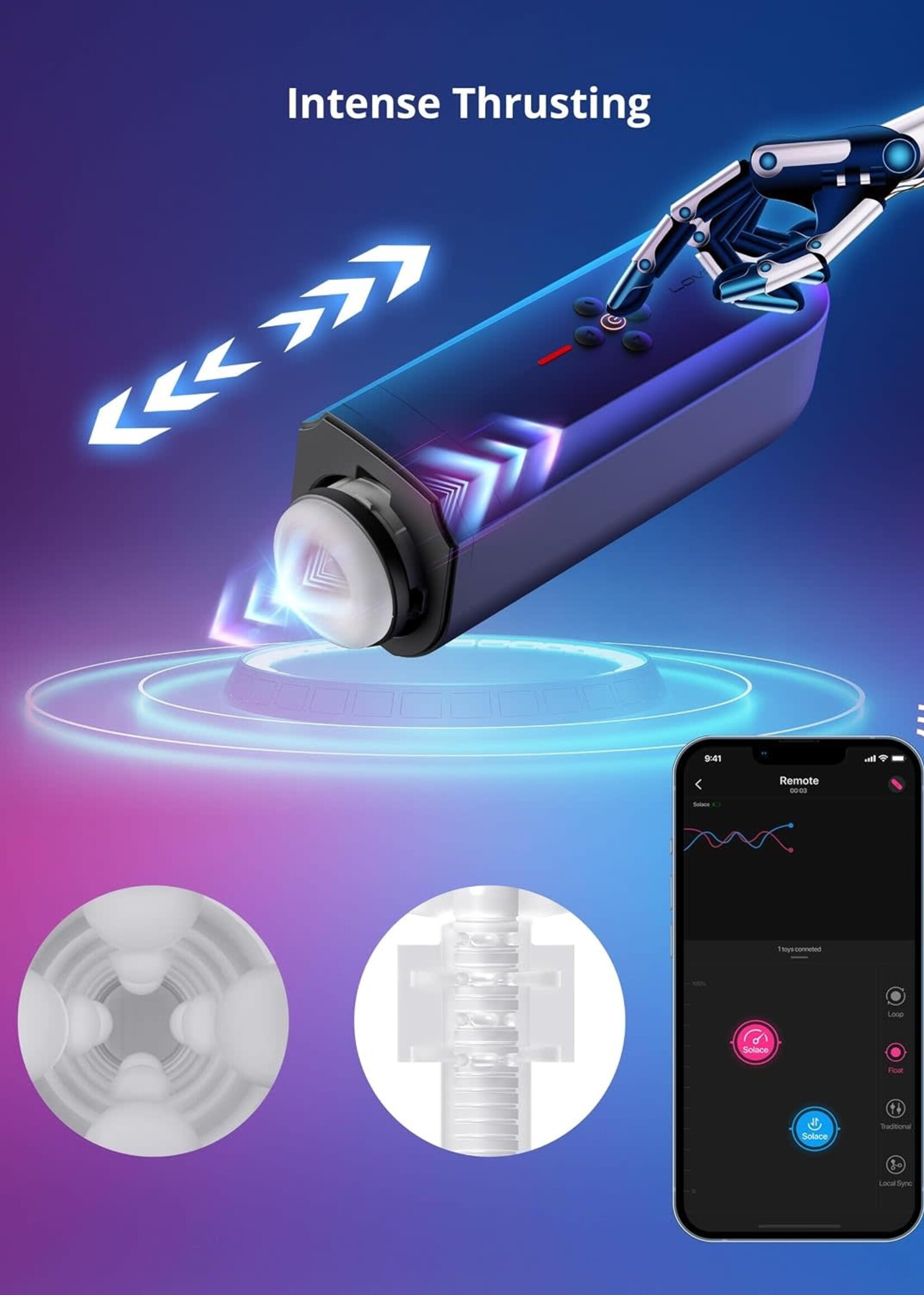 LOVENSE Lovense Solace Rechargeable Thrusting Pussy Masturbator - Black