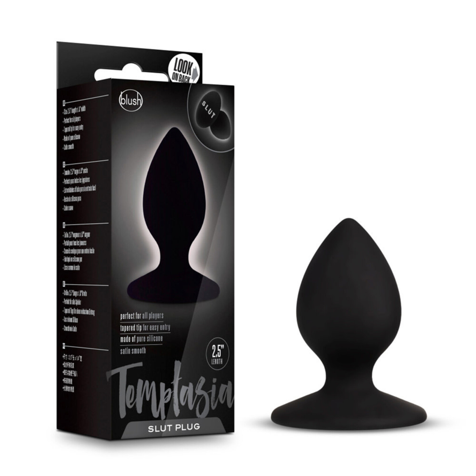Blush Novelties Temptasia Slut Silicone Butt Plug - Black