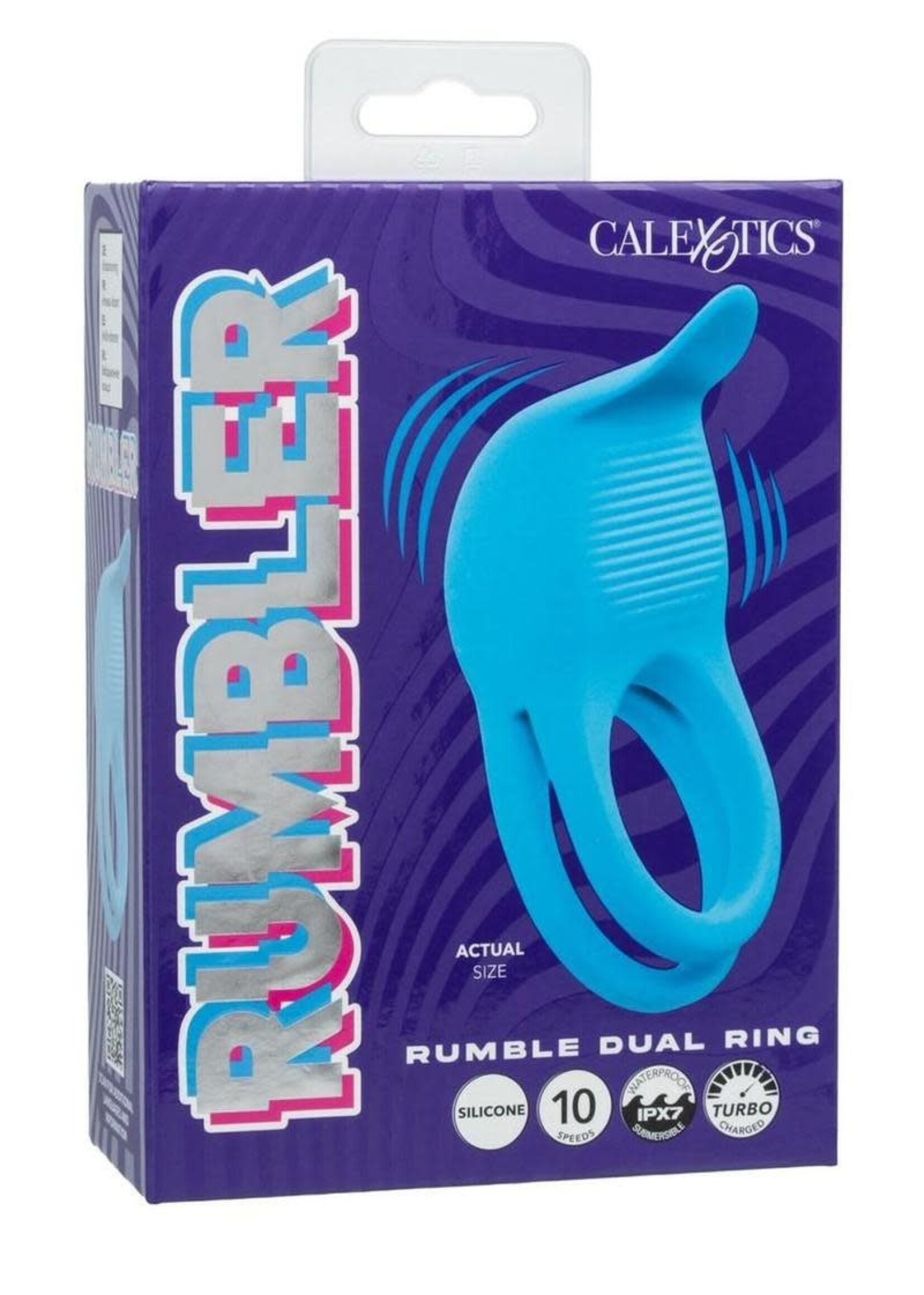 Calexotics Rumbler Rumble Rechargeable Silicone Dual Cock Ring - Blue