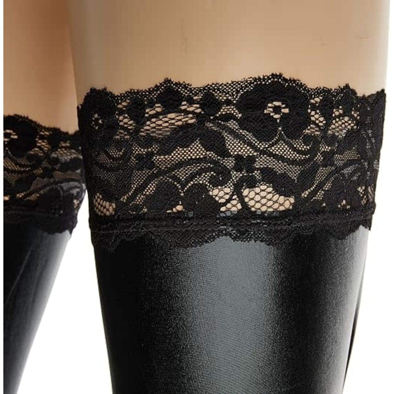 Coquette Lingerie Coquette Wetlook Lace Stay Up Stockings Black One Size
