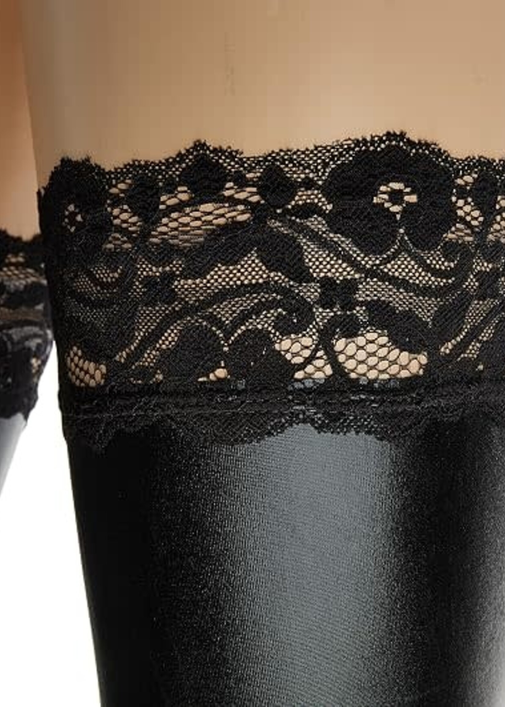 Coquette Lingerie Coquette Wetlook Lace Stay Up Stockings Black One Size