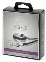 Lovehoney Fifty Shades Fifty Shades of Grey Play Nice Satin & Lace Collar & Nipple Clamps - Silver/Black