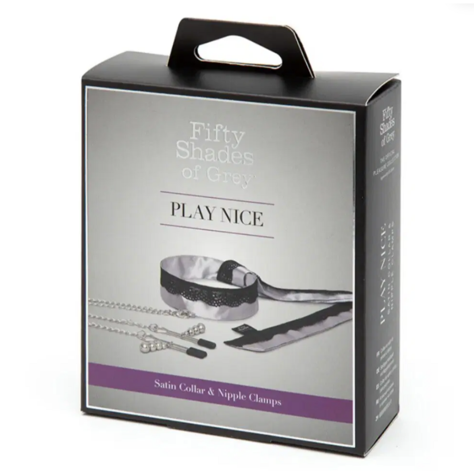 Lovehoney Fifty Shades Fifty Shades of Grey Play Nice Satin & Lace Collar & Nipple Clamps - Silver/Black