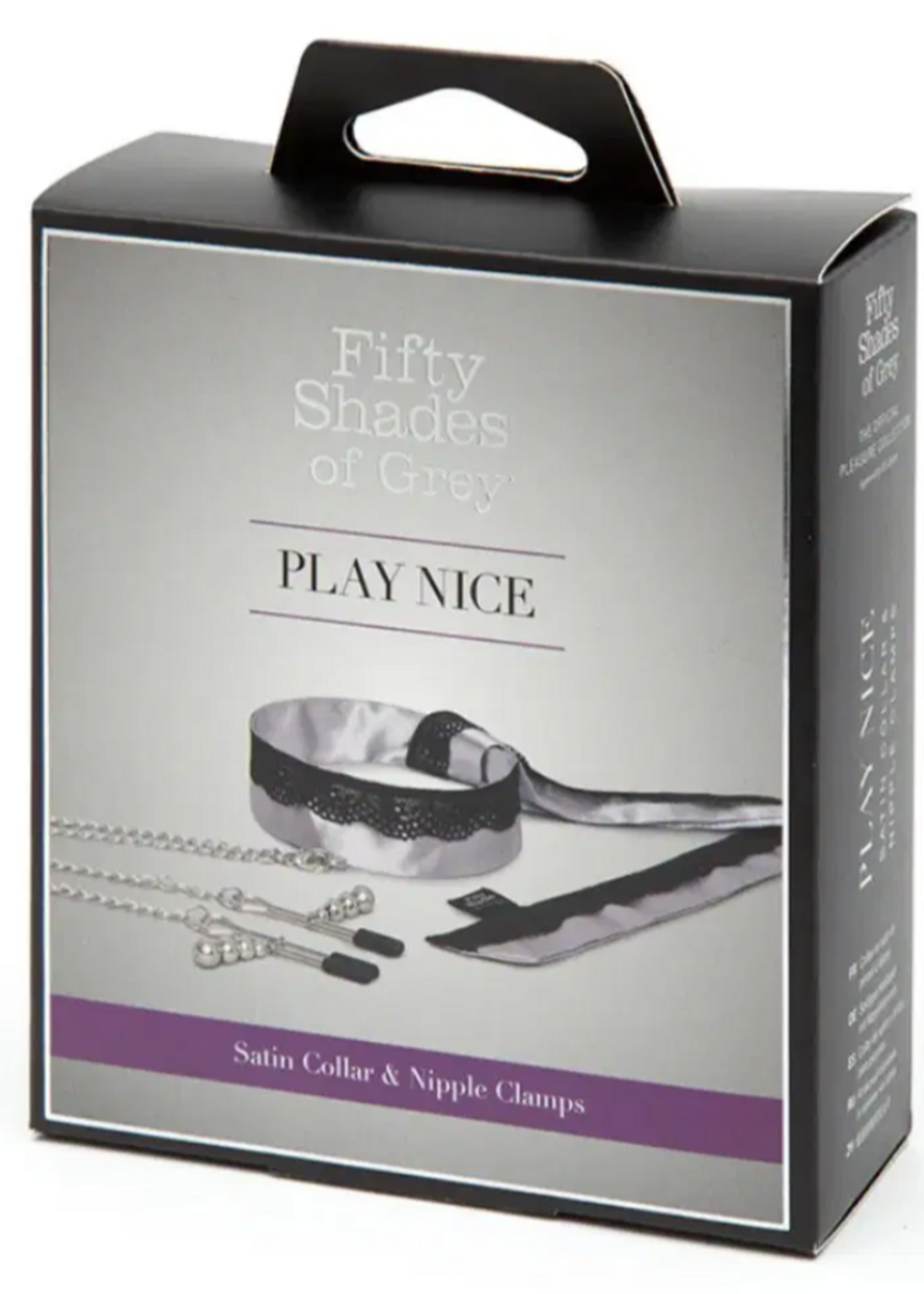 Lovehoney Fifty Shades Fifty Shades of Grey Play Nice Satin & Lace Collar & Nipple Clamps - Silver/Black