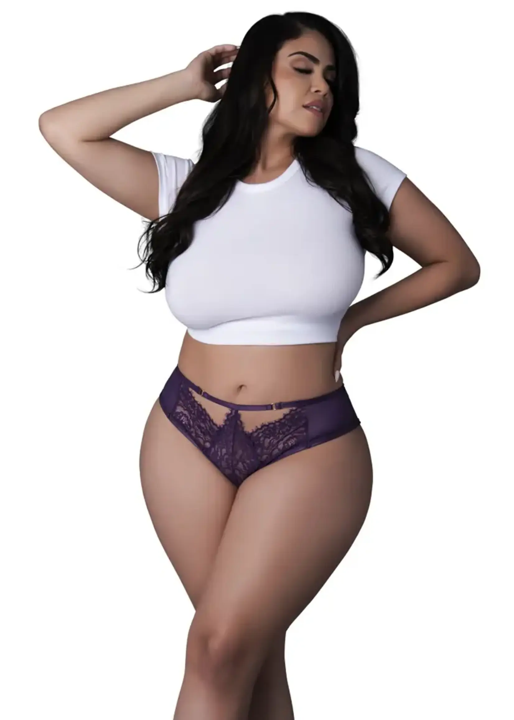Magic Silk Leather & Lace Cheeky Hipster Plum Queen Size