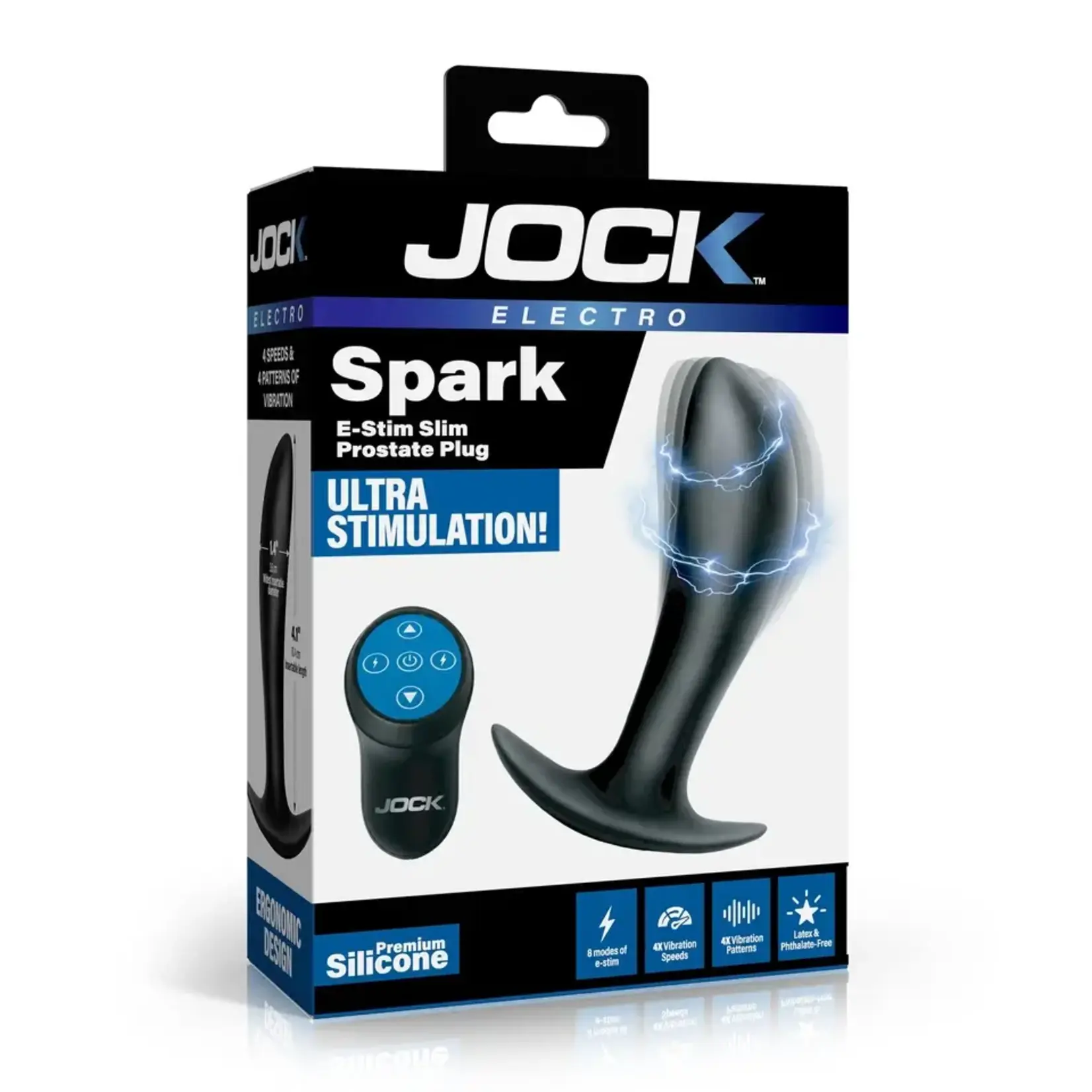 Curve Toys Jock Spark E-Stim Slim Silicone Prostate Plug - Black