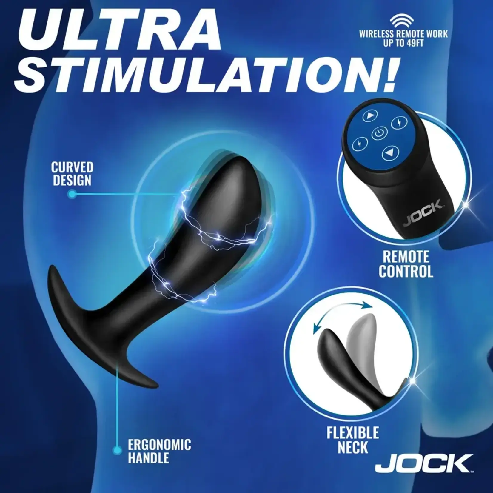 Curve Toys Jock Spark E-Stim Slim Silicone Prostate Plug - Black