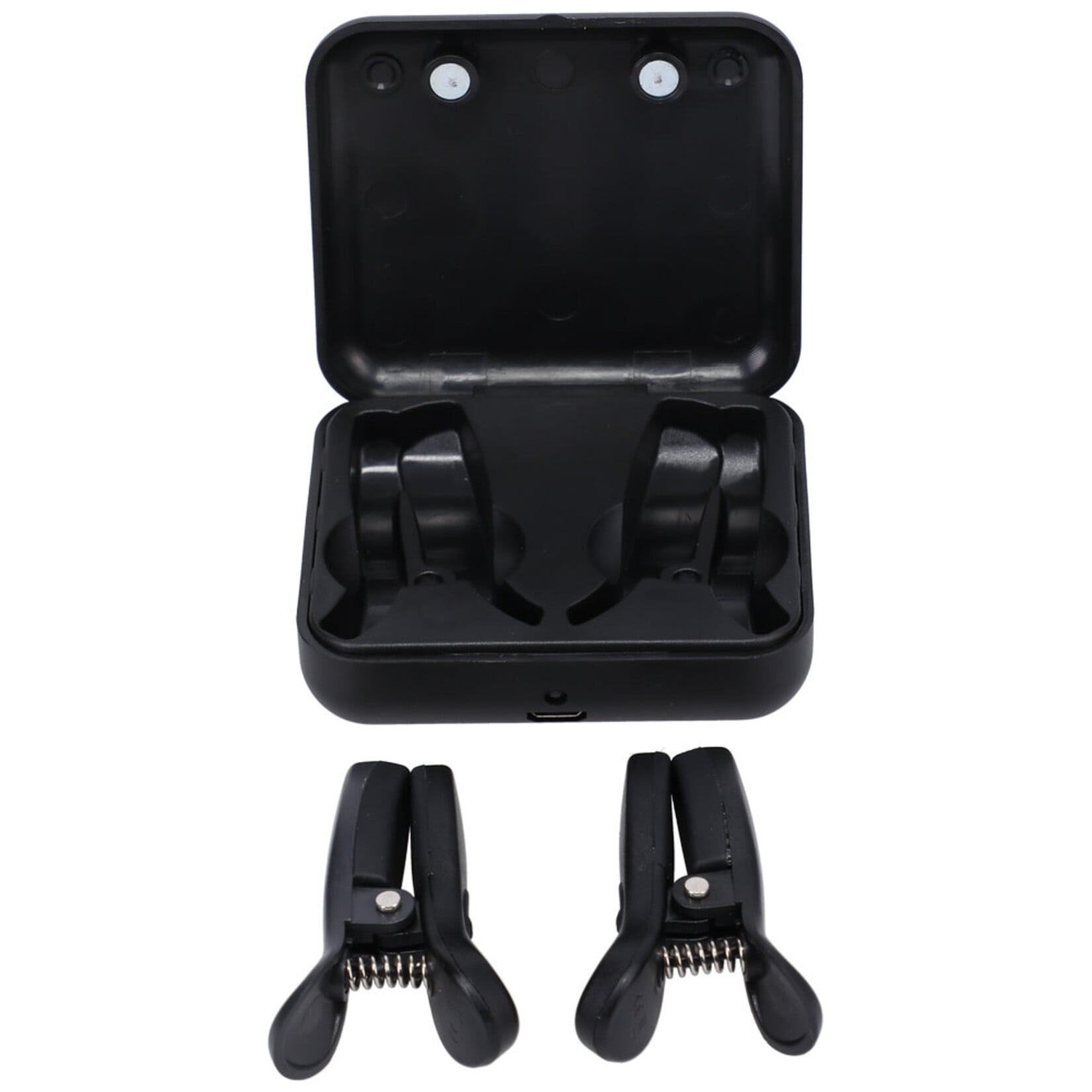 Doc Johnson Merci - Vibro Grippers - Wireless Vibrating Nipple Clamps With Rechargeable Case - Black