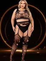 LapDance 2pc Crop Top & Garter Hose Set - Curvy Queen Size