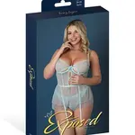 Magic Silk Blue Sky Flirty Slip Baby Doll w/Removable Garters & Thong - Light Blue - Curvy Queen Size