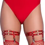 Leg Avenue Leg Avenue Dual Strap Iridescent Studded Thigh High Garter Suspender with Mini Hearts - O/S - Red