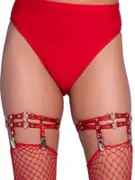 Leg Avenue Leg Avenue Dual Strap Iridescent Studded Thigh High Garter Suspender with Mini Hearts - O/S - Red