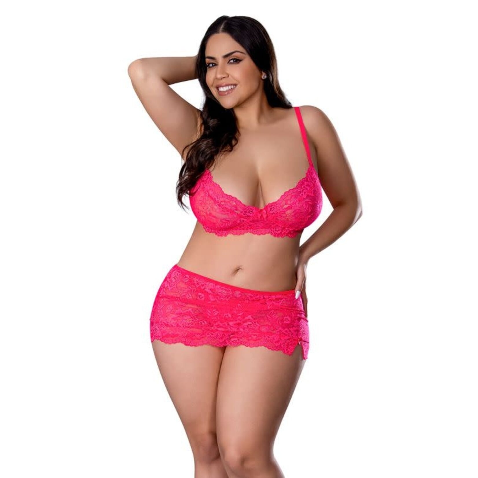 Magic Silk Get It Girl Bra, Skirt & Thong Set Diva Pink 2Xl