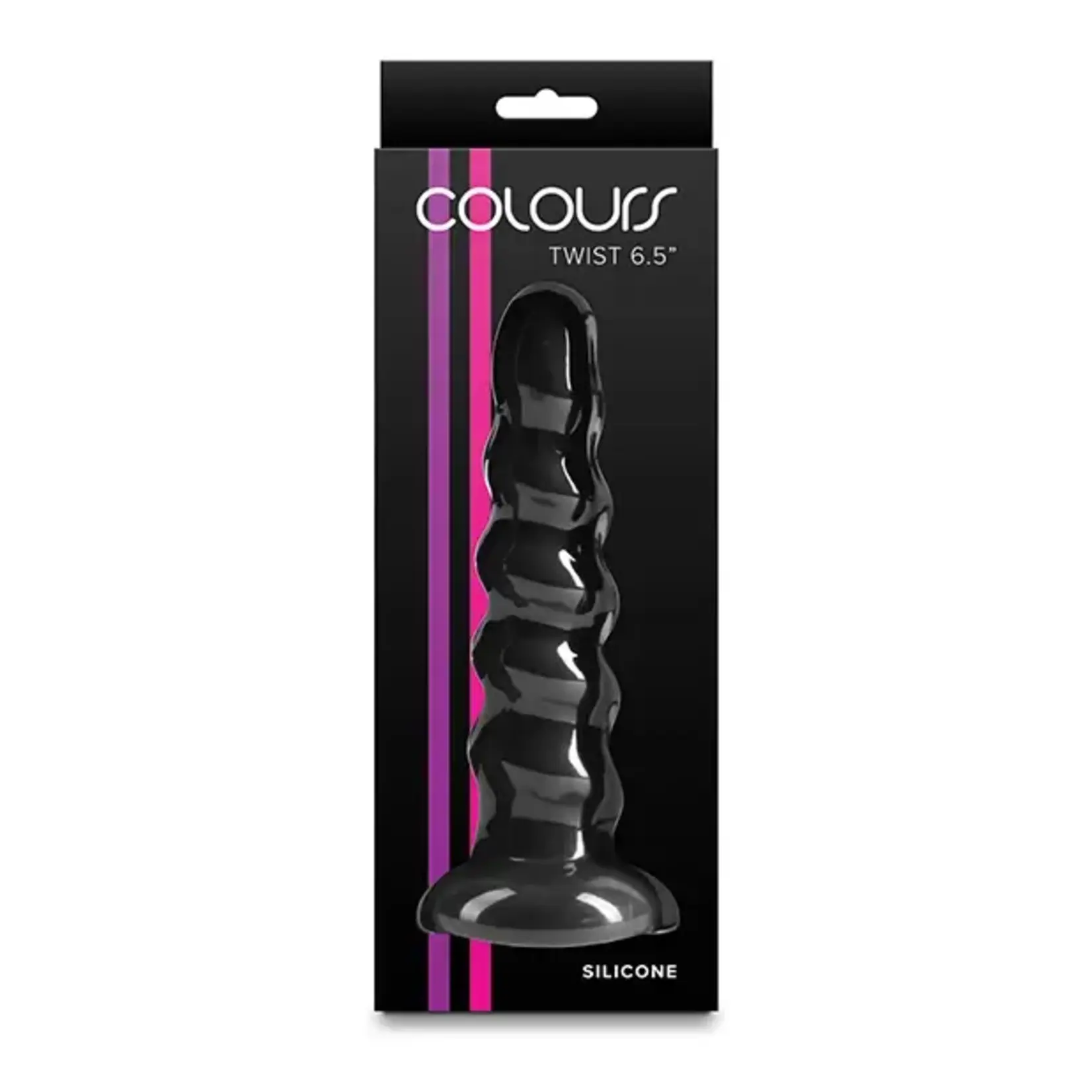 NSN Colours Twist Silicone Dildo with Suction Cup 6.5in - Black