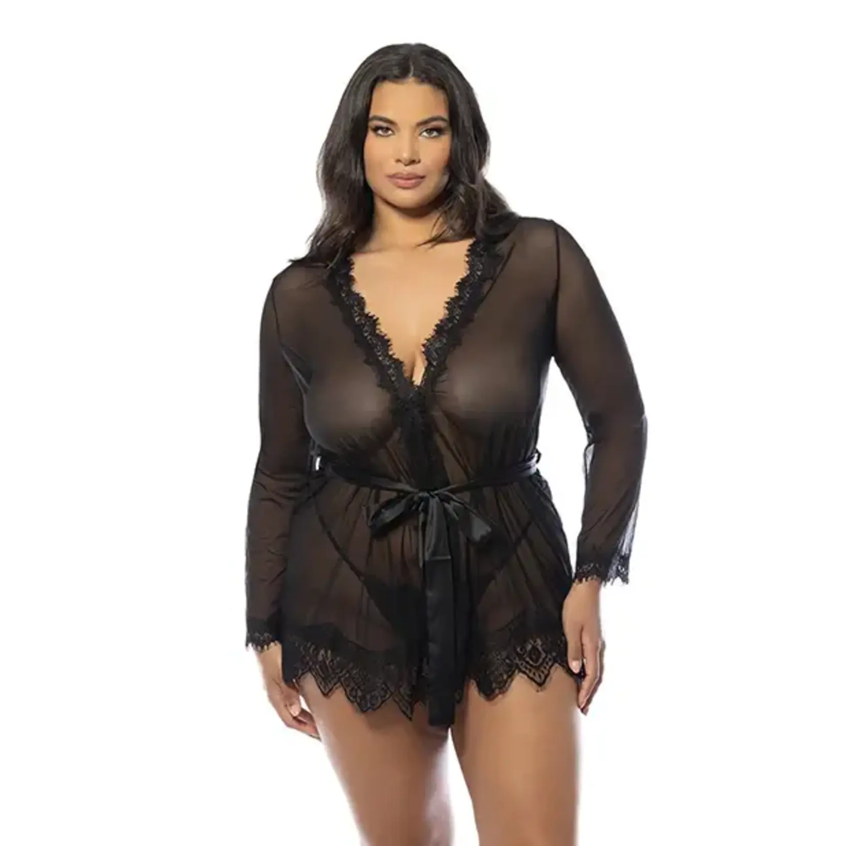 Oh La La Cheri Oh La La Provence Short Sheer Robe 1X/2X - Black