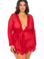 Oh La La Cheri Oh La La Provence Short Sheer Robe 1X/2X - Red