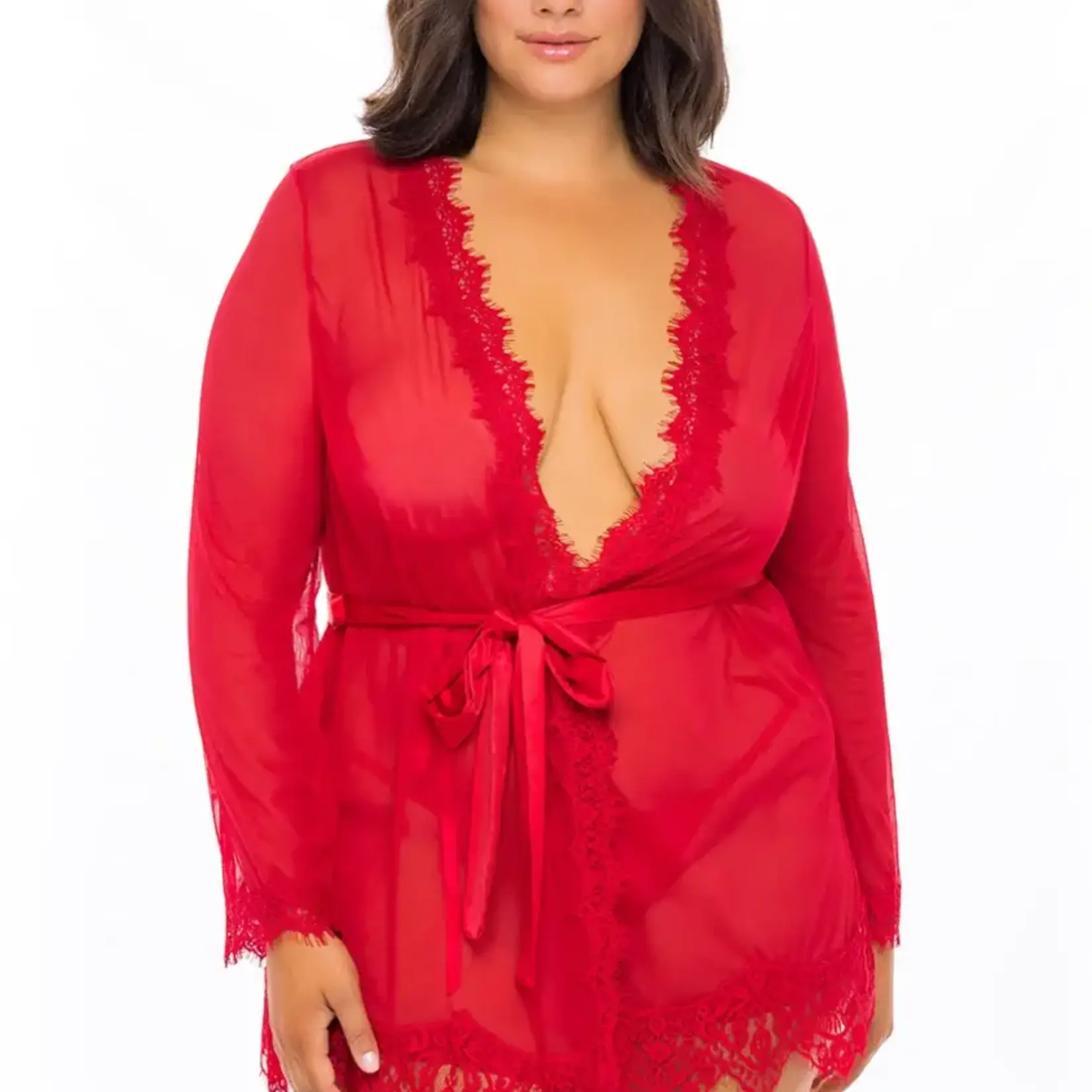 Oh La La Cheri Oh La La Provence Short Sheer Robe 1X/2X - Red