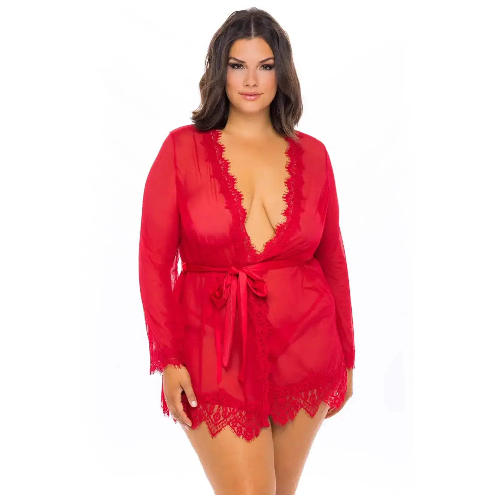 Oh La La Cheri Oh La La Provence Short Sheer Robe 1X/2X - Red
