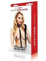 Whipsmart Whipsmart Heartbreakers Deluxe Collar, Nipple Clips, Leash Set - Black/Red