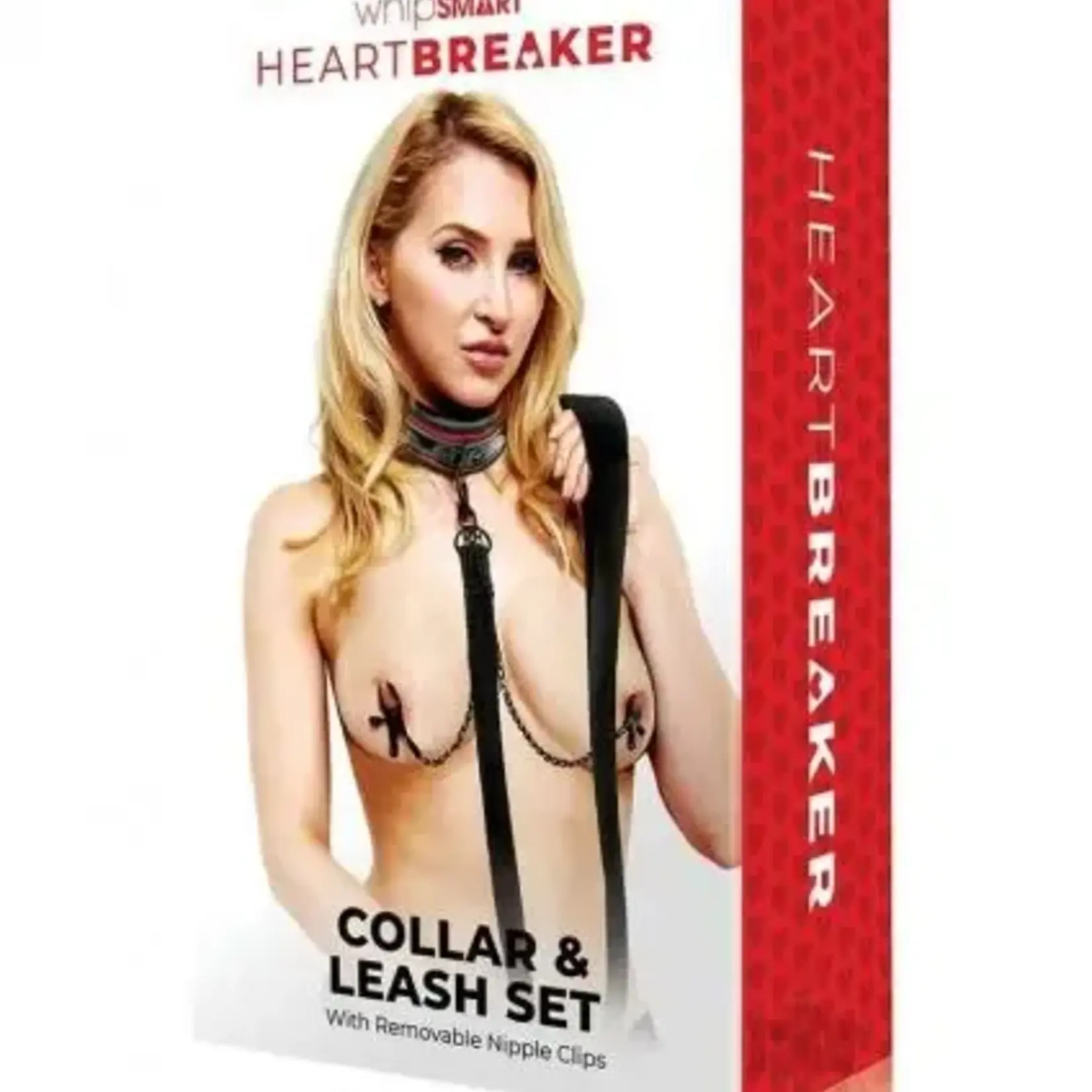 Whipsmart Whipsmart Heartbreakers Deluxe Collar, Nipple Clips, Leash Set - Black/Red