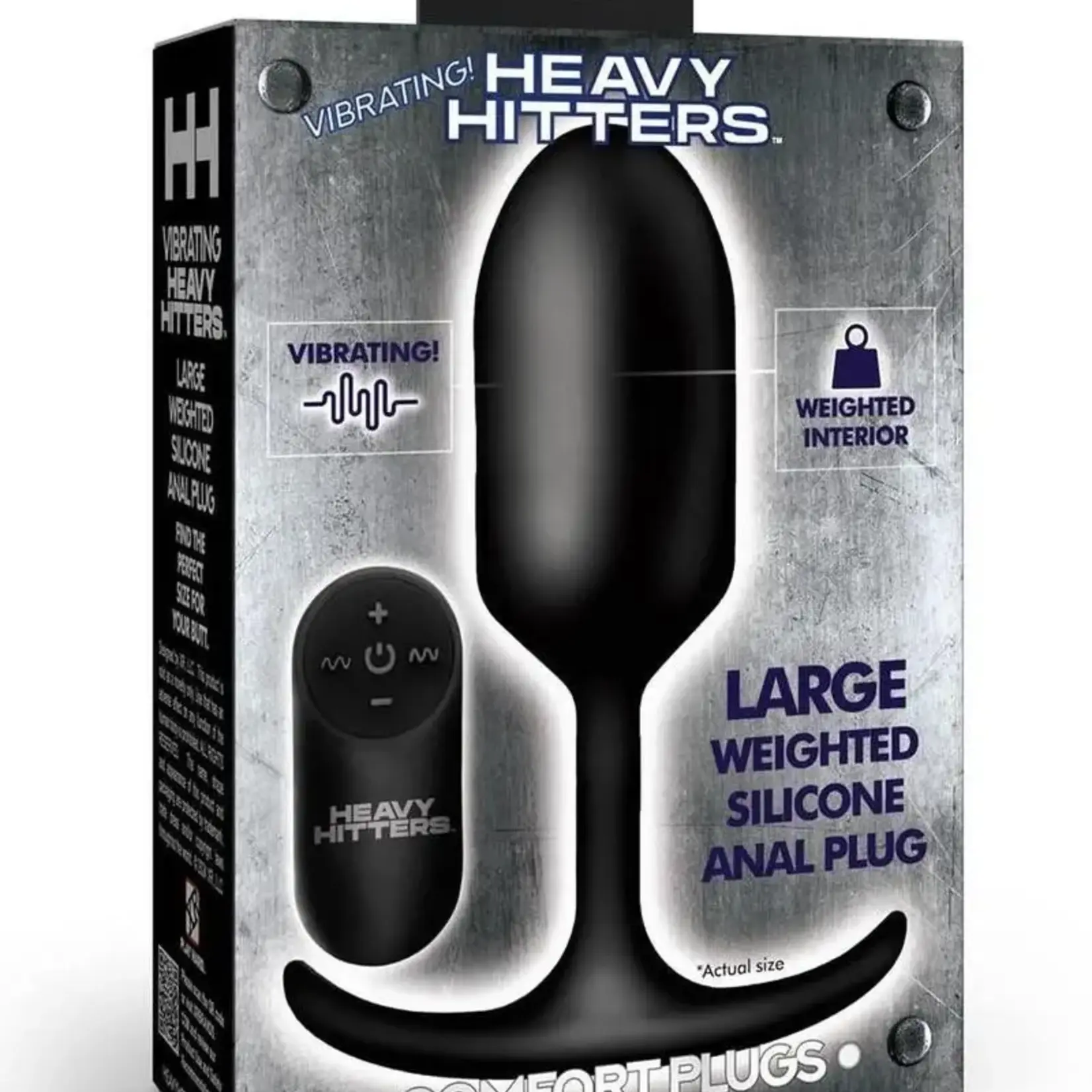 XR Brands Heavy Hitters Vibrating Weighted Rechargeable Silicone Anal Plug - Large - Black