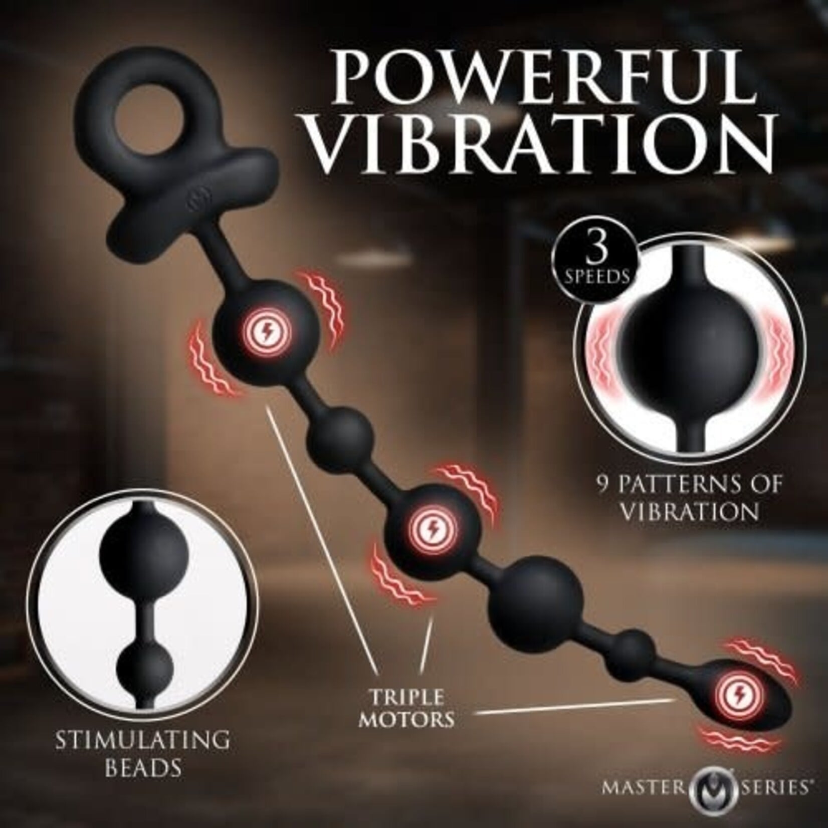 XR Brands Master Series Master Series Balls Deep Vibrating Silicone Anal Beads - Black