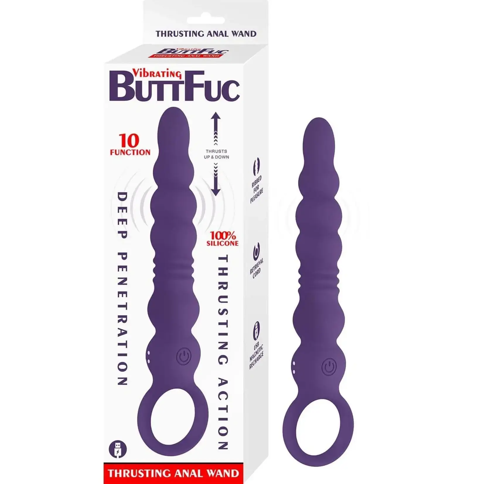 NassToys Vibrating ButtFuc Thrusting Rechargeable Silicone Anal Wand - Purple