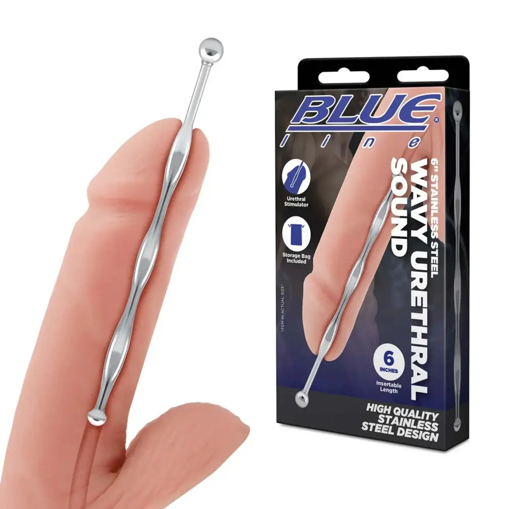 Electric Novelties Blue Line Wavy Urethral Sound 6in - Stainless Steel