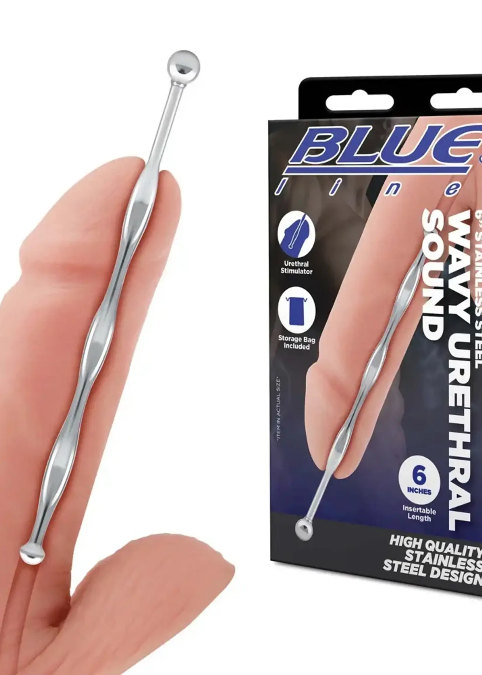 Electric Novelties Blue Line Wavy Urethral Sound 6in - Stainless Steel