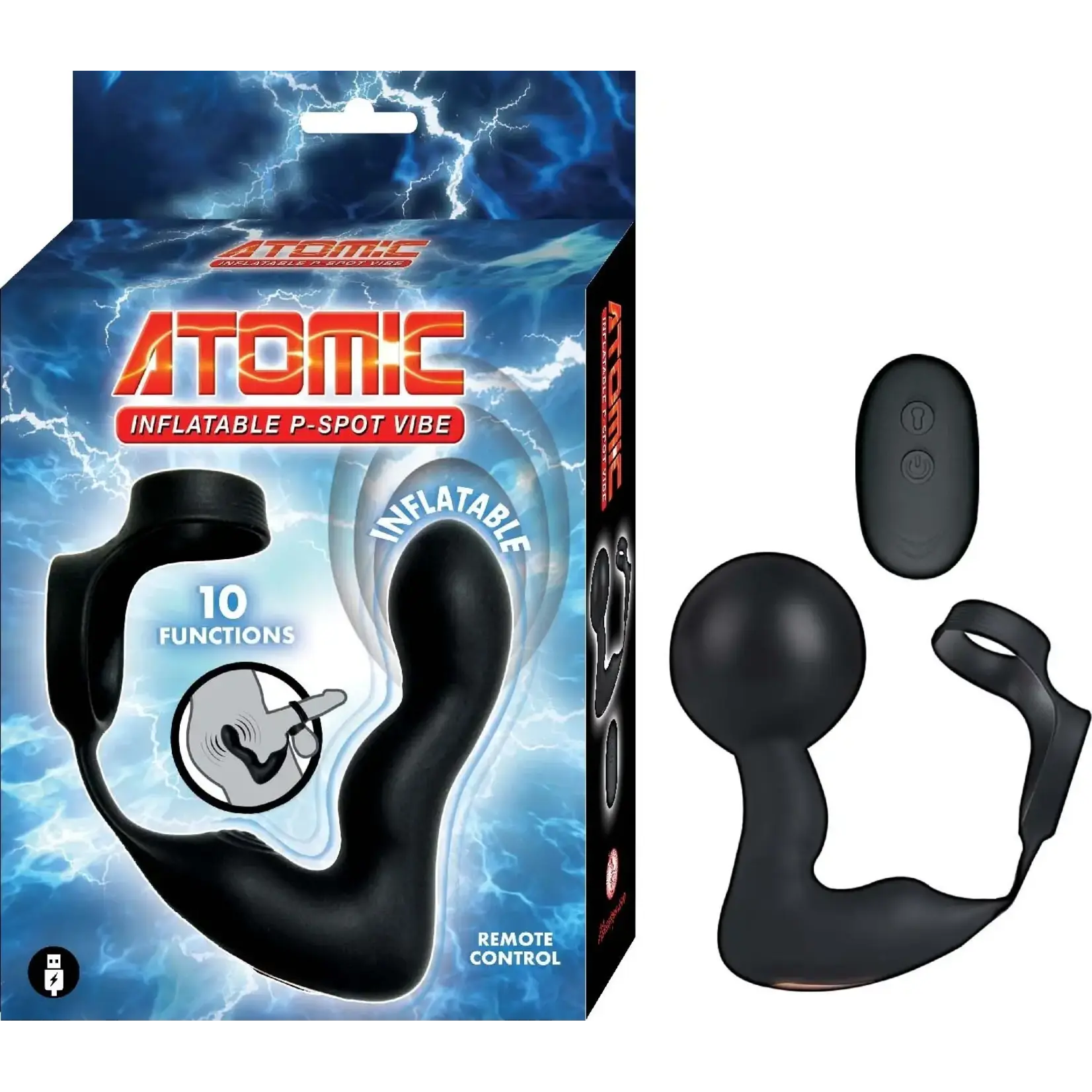 NassToys Atomic Inflatable P-Spot Vibe Black