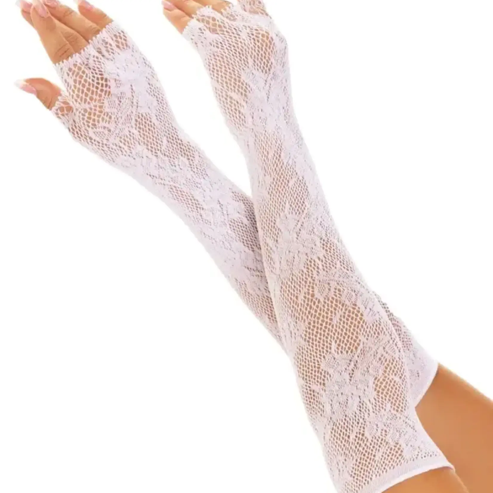 Leg Avenue Leg Avenue Seamless Opera Length Floral Net Fingerless Gloves - OS - White