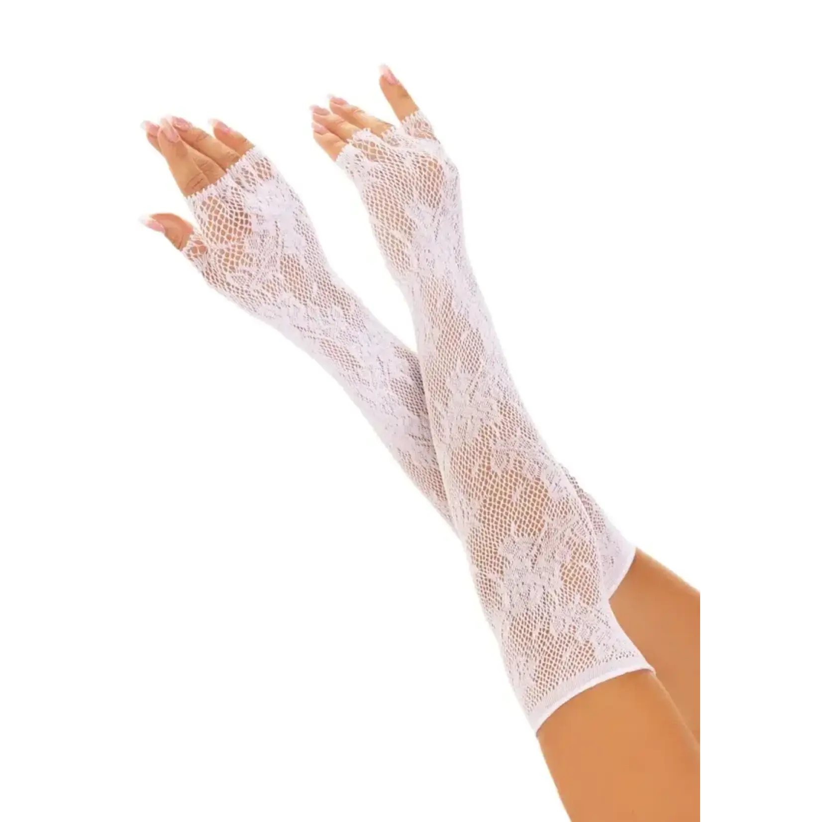 Leg Avenue Leg Avenue Seamless Opera Length Floral Net Fingerless Gloves - OS - White