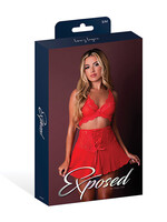 Magic Silk Sugar High Bralette w/Cincher Skirt & Thong 3 pc Set - Red S/M