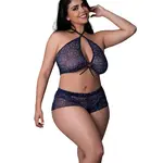 Magic Silk Hazy Dayz Butterfly Blacklight Reflective Halter Top & Short 2 pc Set - Curvy Queen Size