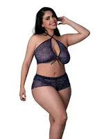 Magic Silk Hazy Dayz Butterfly Blacklight Reflective Halter Top & Short 2 pc Set - Curvy Queen Size