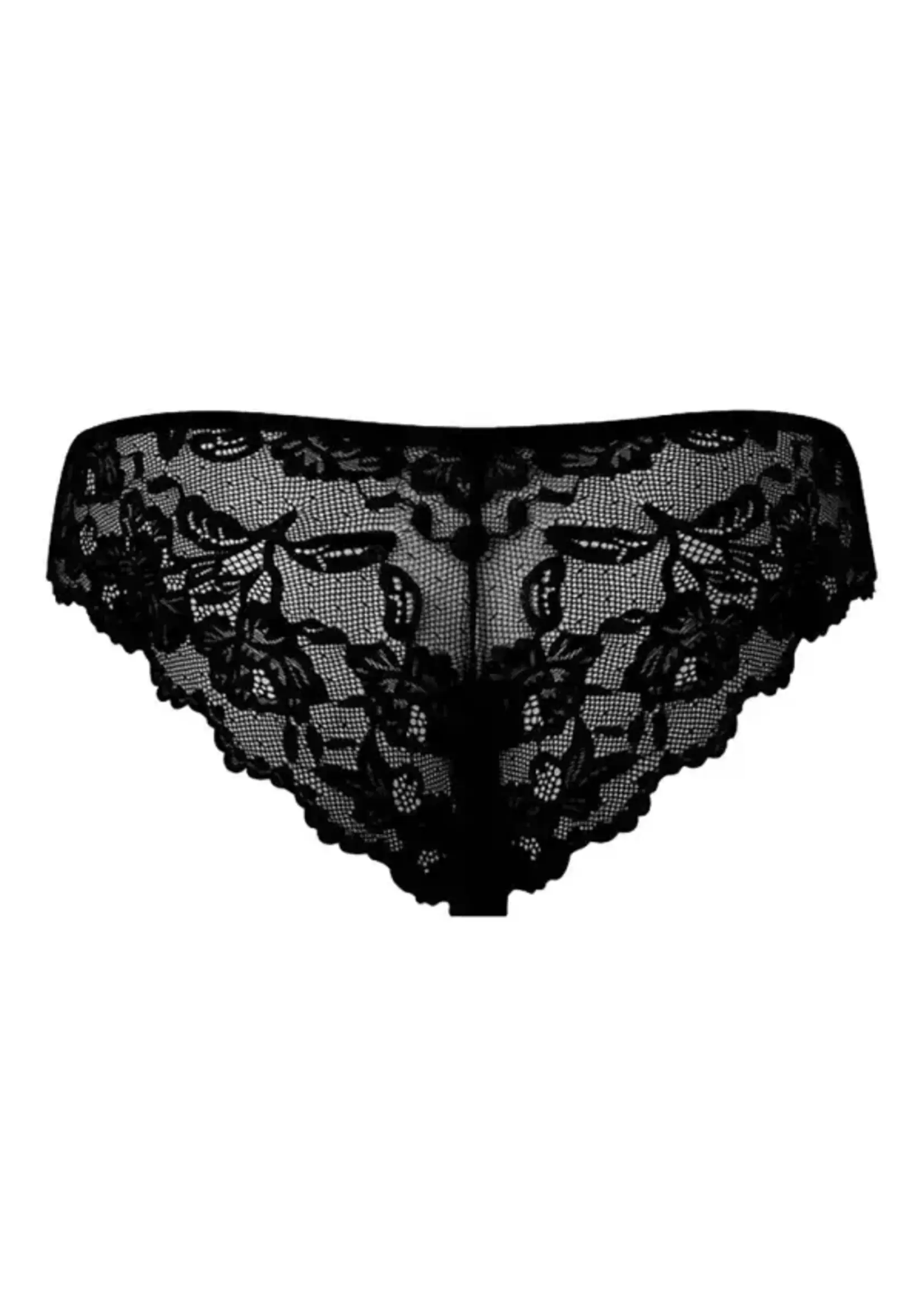 House of Desire Bella Lace Up Tanga Panty w/Jewel Detail - Black SM