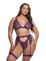 Roma Costumes Floral Lace Fetish 2 pc Set - Purple 1X/2X