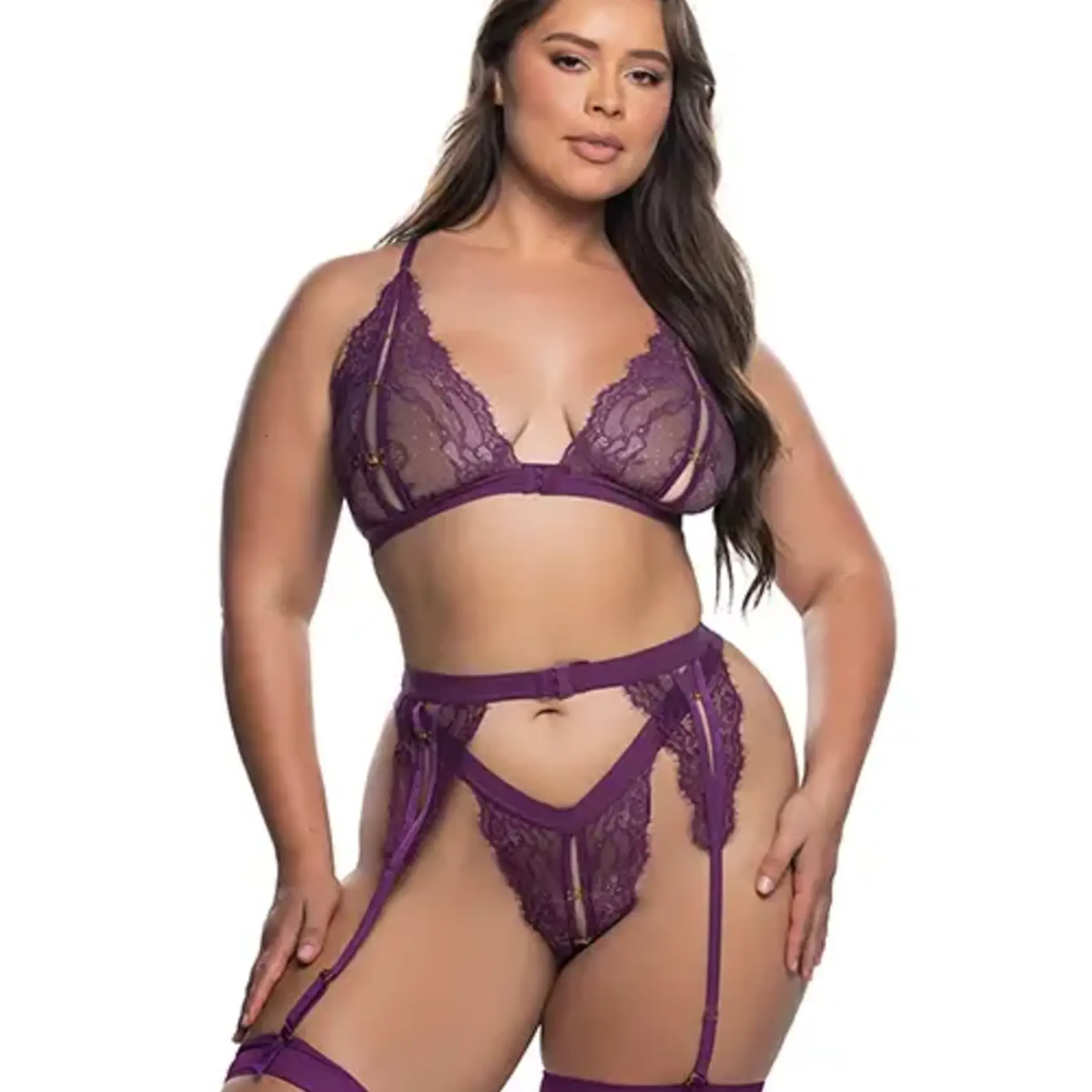 Roma Costumes Floral Lace Fetish 2 pc Set - Purple 1X/2X