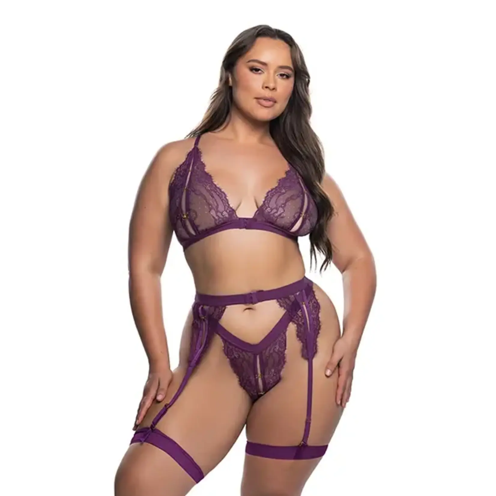 Roma Costumes Floral Lace Fetish 2 pc Set - Purple 1X/2X