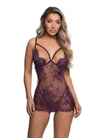 Roma Costumes Heart Stop Underwire Lace Chemise w/G-String - Purple S/M