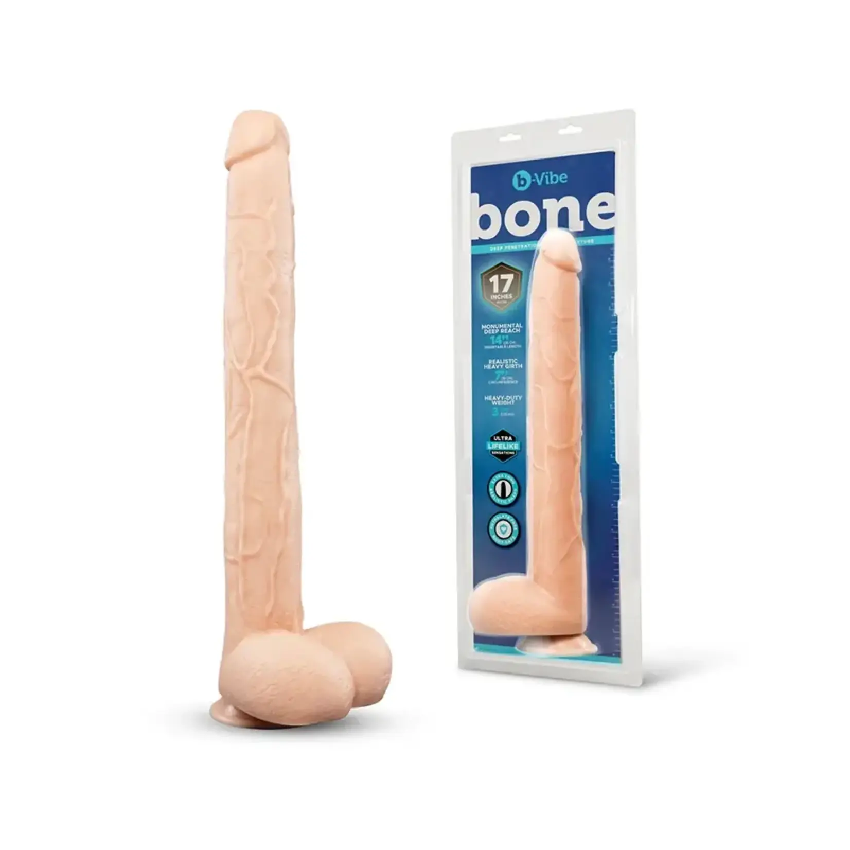 B-Vibe B-Vibe Bone Dildo with Balls and Suction Cup 17in - Vanilla