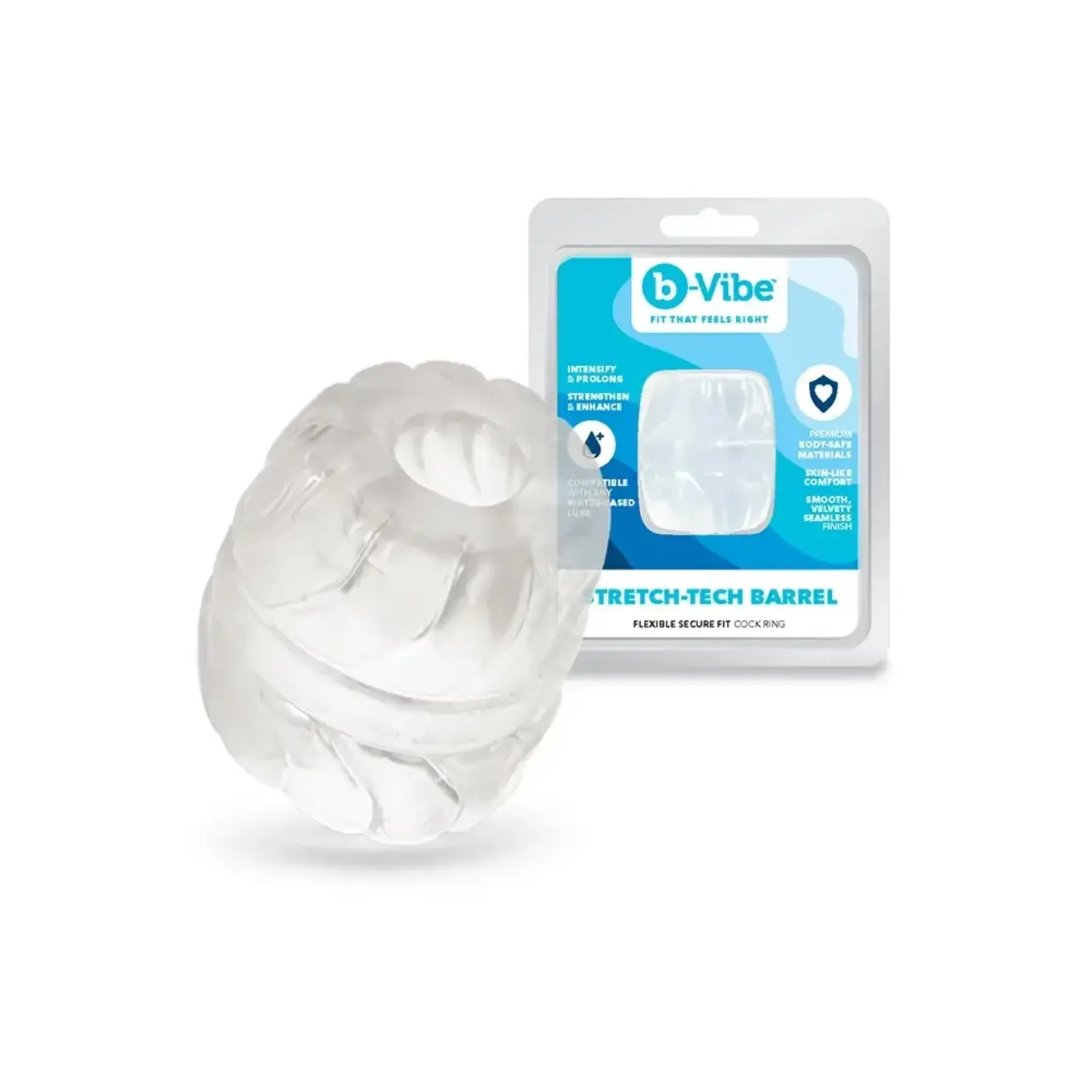 B-Vibe B-Vibe Stretch Tech Barrel Ultra Stretchy Cock Ring - Clear