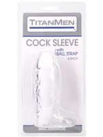 Doc Johnson Titanmen Cock Sleeve With Ball Strap 6 Inch Clear