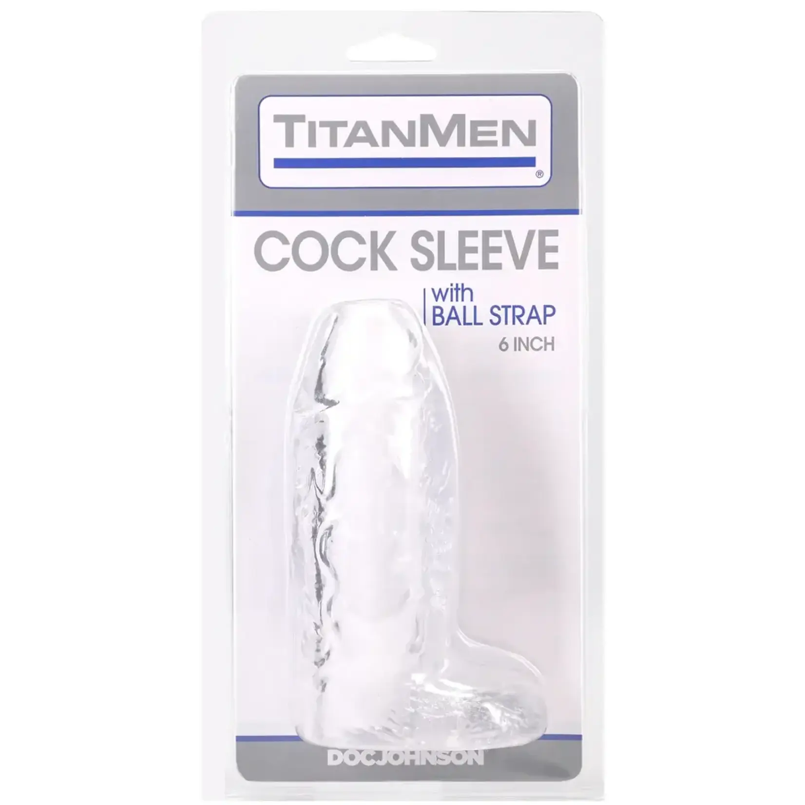 Doc Johnson Titanmen Cock Sleeve With Ball Strap 6 Inch Clear