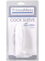 Doc Johnson Titanmen Cock Sleeve With Ball Strap 5 Inch Clear
