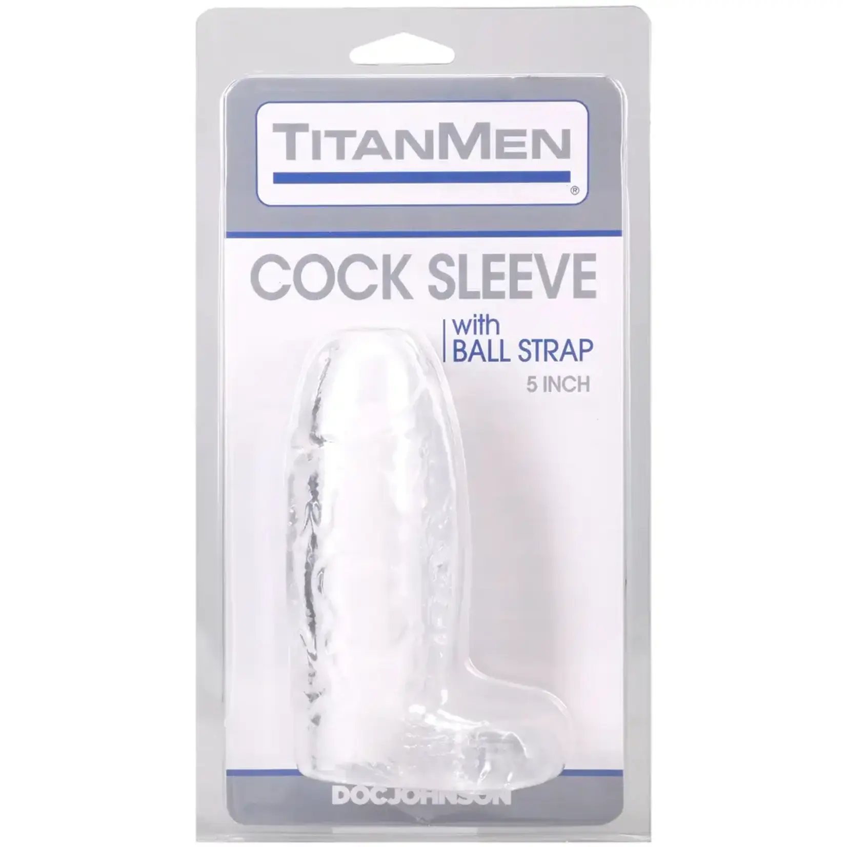 Doc Johnson Titanmen Cock Sleeve With Ball Strap 5 Inch Clear