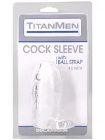 Doc Johnson Titanmen Cock Sleeve With Ball Strap 4.5 Inch Clear