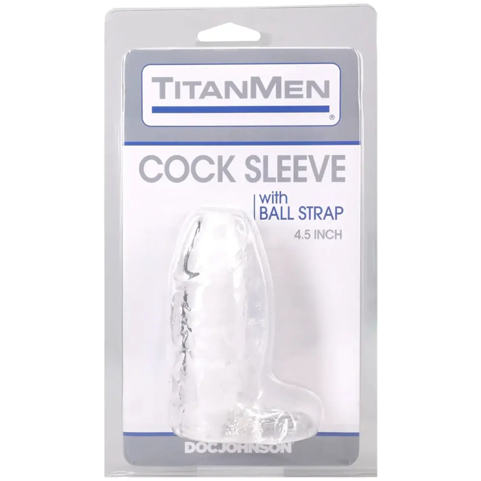 Doc Johnson Titanmen Cock Sleeve With Ball Strap 4.5 Inch Clear