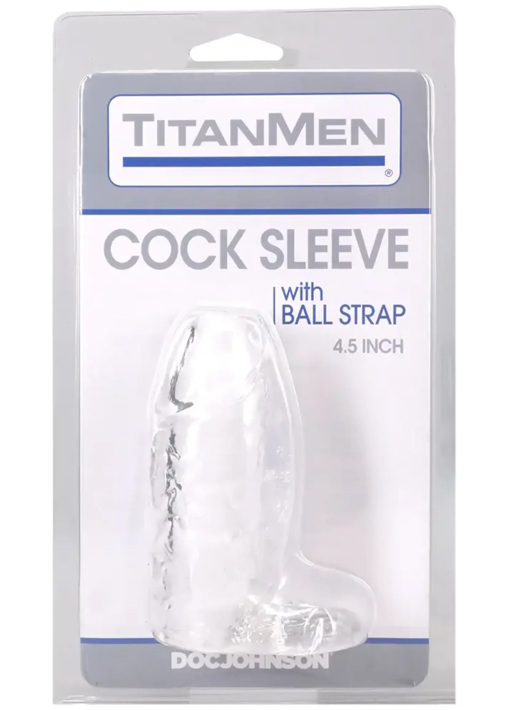Doc Johnson Titanmen Cock Sleeve With Ball Strap 4.5 Inch Clear
