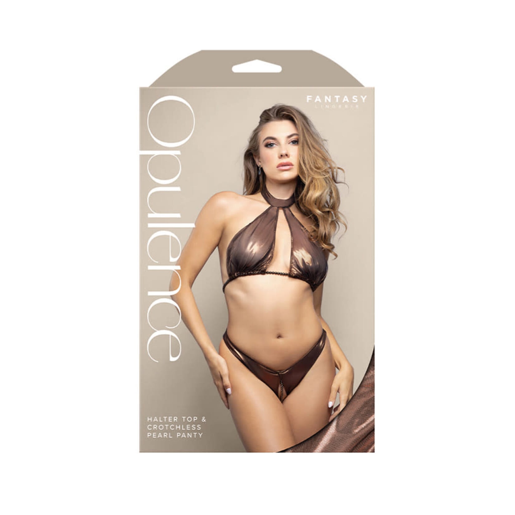 Fantasy Lingerie Halter Top & Crotchless Pearl Panty S/M